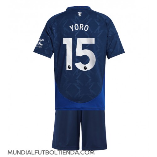 Camiseta Manchester United Leny Yoro #15 Segunda Equipación Replica 2024-25 para niños mangas cortas (+ Pantalones cortos)